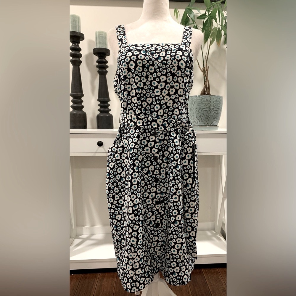 DKNY Floral Patterned Dress in Black and White and Blue